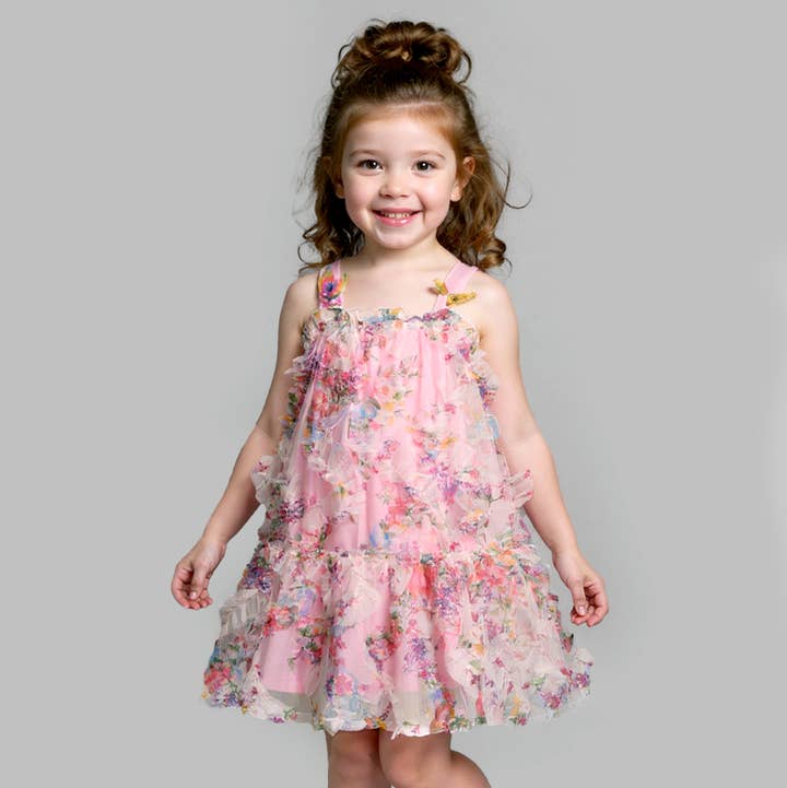 3D RUFFLE MESH DRESS W/ BUTTERFLY TRIM DETAIL for wholesale by Hannah Banana , Baby Sara