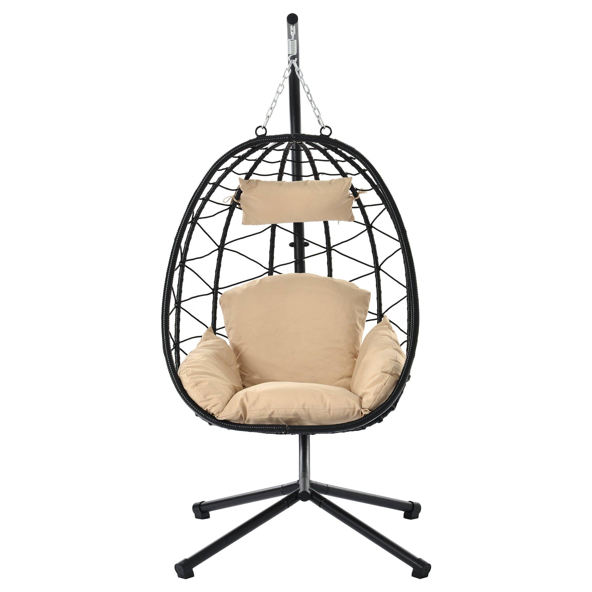 39F Inc. - Wholesale Egg Chair - Beige Wicker Hanging Egg Chair with Stand for Indoor Outdoor14