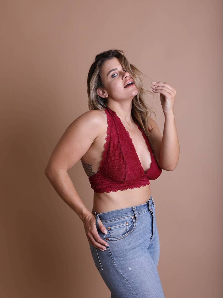 Leto Accessories - Wholesale Bralette - Women's - Plus Size Lace Halter Bralette