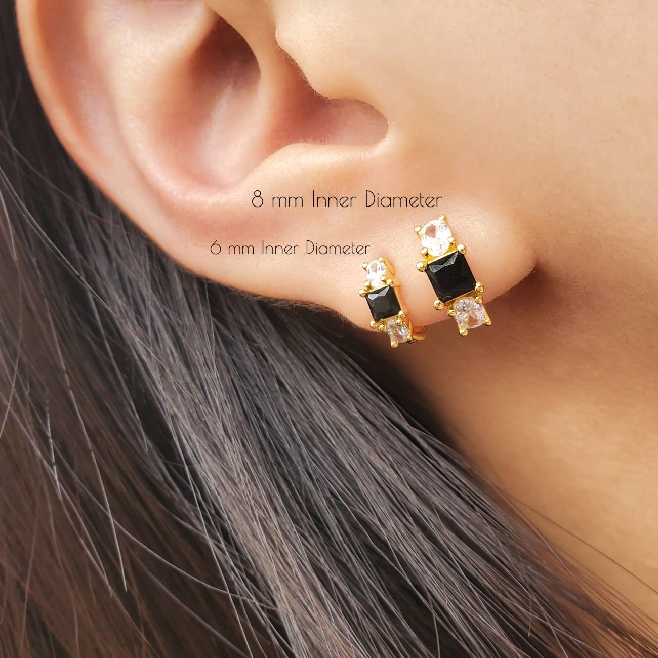 HolyBang Jewels - Venta al por mayor Pendientes de aro pequeños - PENDIENTES HUGGIE NEGROS CON CIRCONITA CÚBICA - E-HT1285/E-H14191