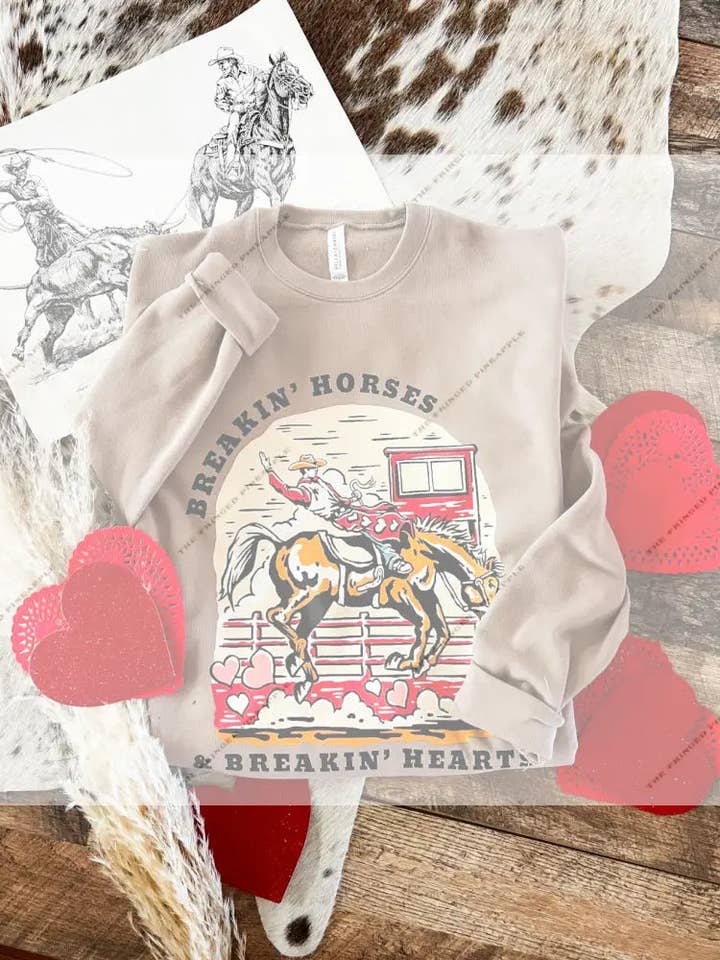Breakin' Horses Valentines T-shirt eller Sweatshirt (Voksen)(Mocha) for engroshandel hos Arrow F Apparel