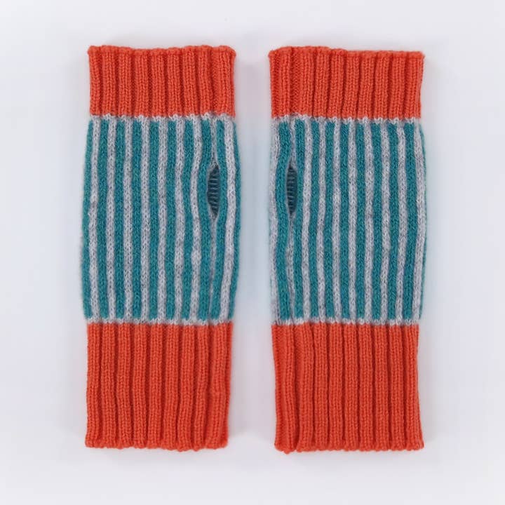 Candy Coated Accessories - Wholesale Hand Warmer - Lambswool Wrist Warmers - Green, Grey & Coral