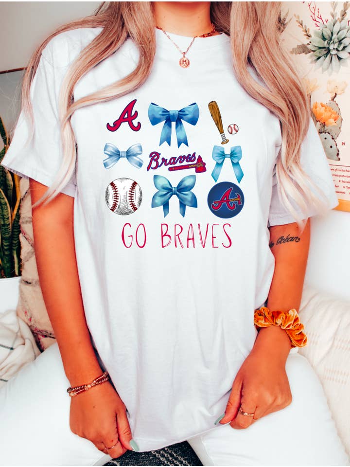 Gia Gifts Boutique - Wholesale Screen Printed T-Shirt - Women's - Coquette Baseball Atlanta Braves Graphic Tee