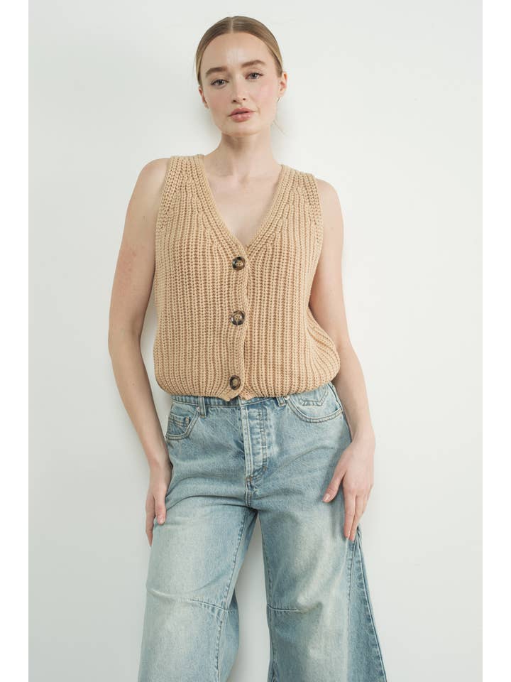 Aaron & Amber - Vendita all'ingrosso Maglione smanicato - Donna - GILET MAGLIA LAVATO VINTAGE MAS32183