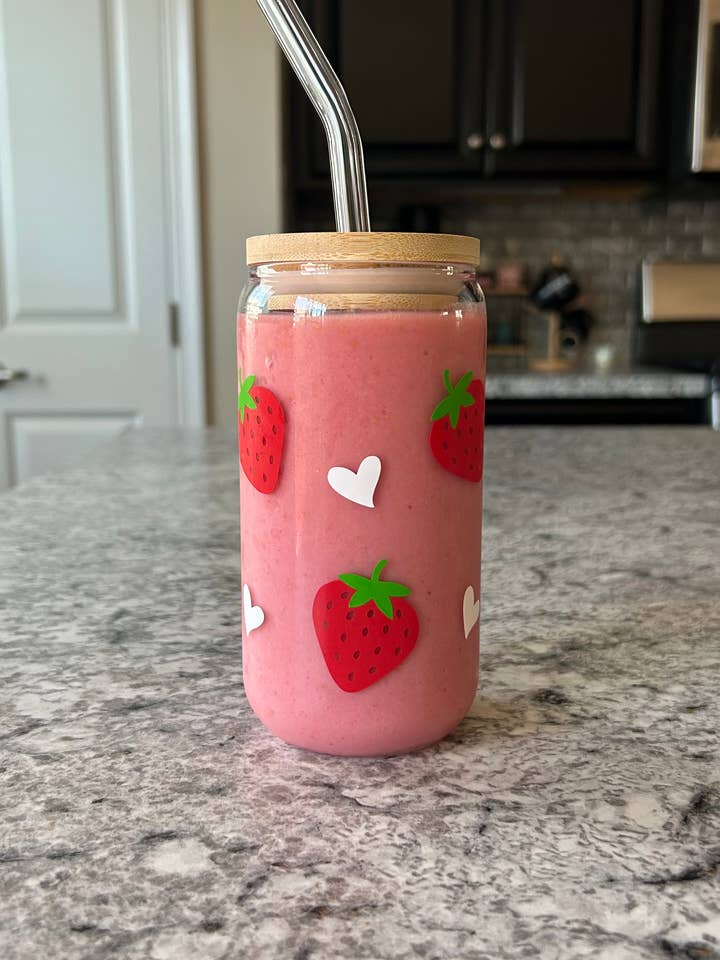 Strawberry Hearts Glass for wholesale by DEEsigns by Dee, LLC