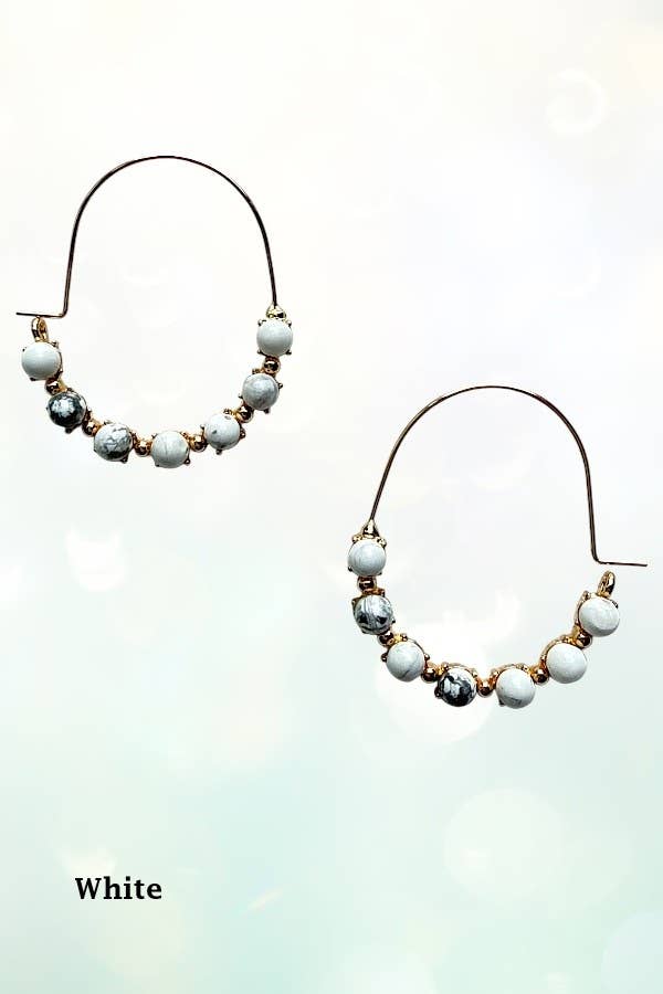 Andrea Bijoux - Wholesale Hoop Earrings - ROUND SEMI PRECIOUS BEAD STATIONED HOOP EARRING8