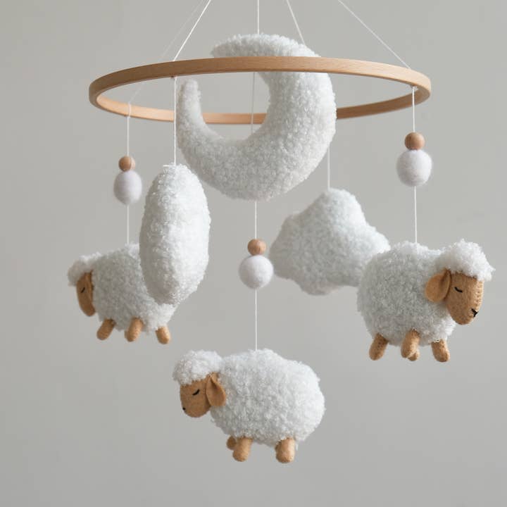 ChilDreams - Wholesale Baby mobile - Neutral Nursery Mobile - Boucle Sheep Baby Crib Mobile4