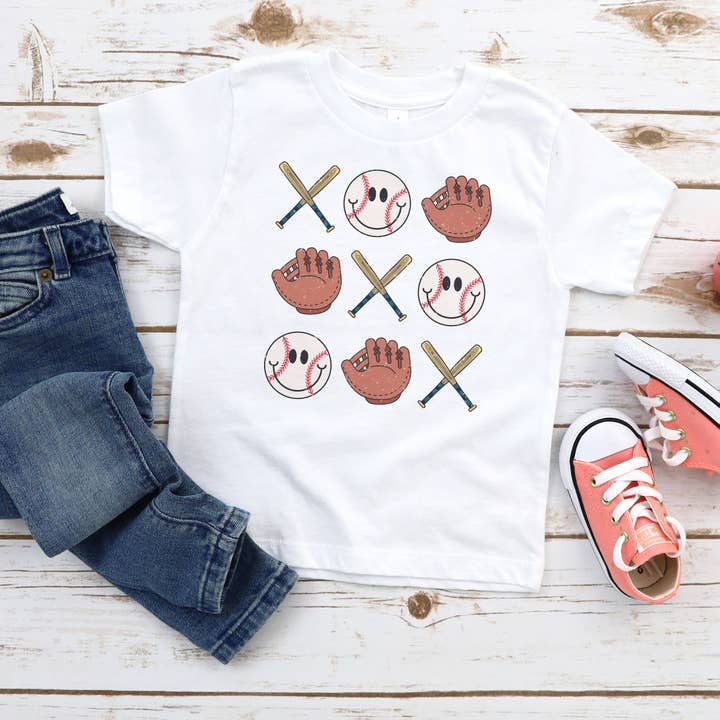 Tic Tac Toe Baseball buksetrold og ungdom skjorte for engroshandel hos Itsy Bitsy Bella Co