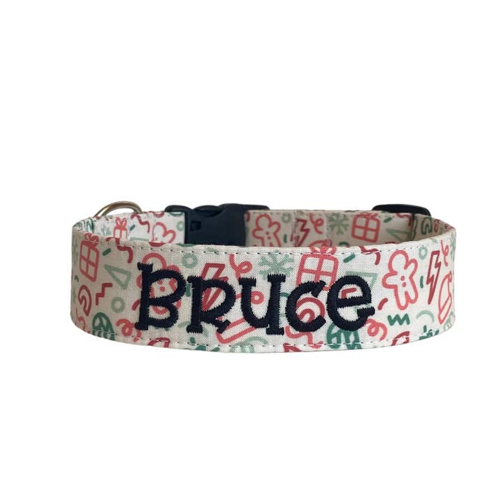 Collier pour chien avec gribouillis de Noël par Duke & Fox® pour la vente par Duke & Fox