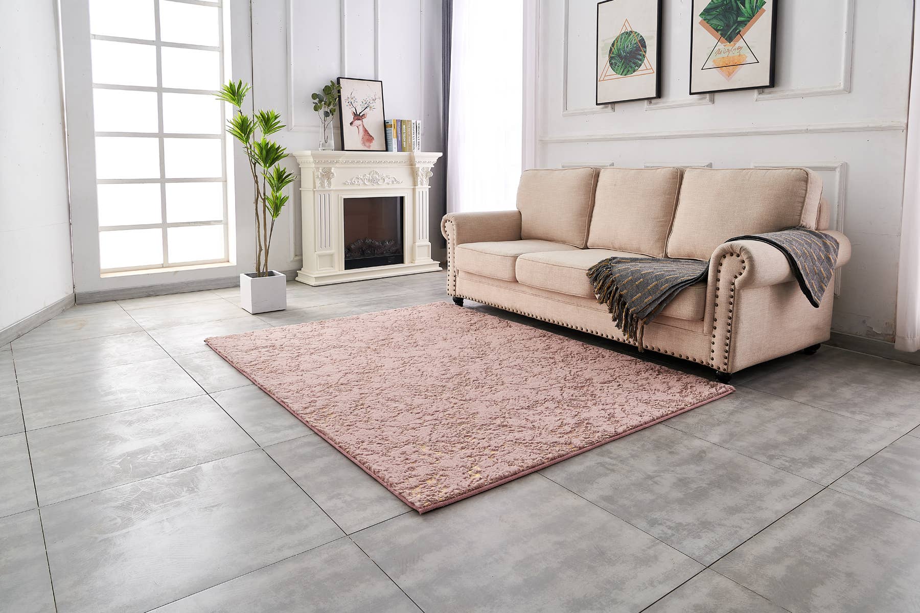 Amazing Rugs – Großhandel Teppichvorleger – Lily Dust abstrakter, goldvergoldeter Chinchilla-Kunstpelzteppich, Rosa1