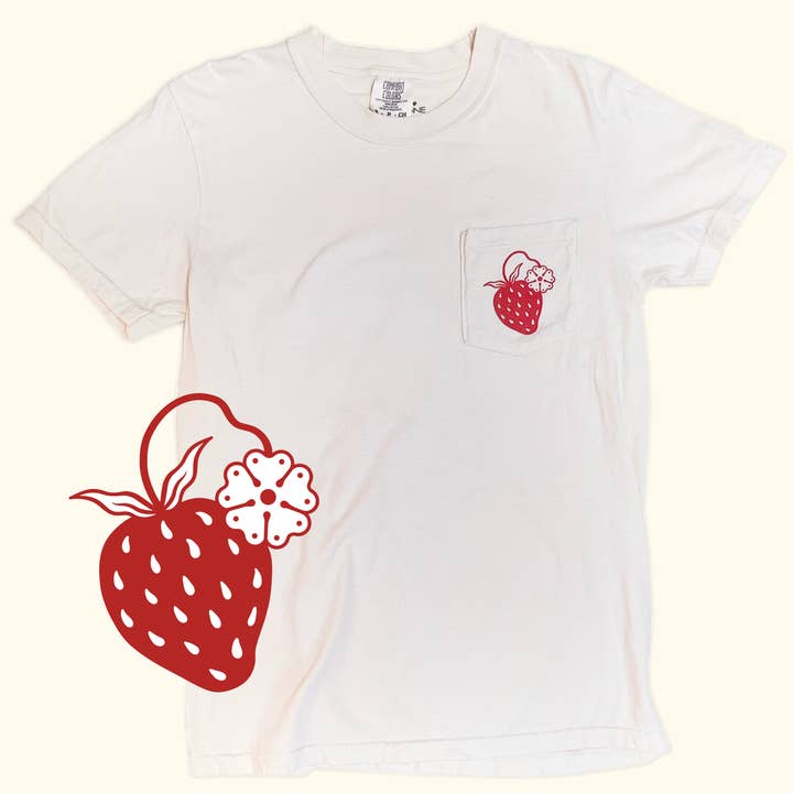 STRAWBERRY POCKET TEE for wholesale by Anna Montagne Studio