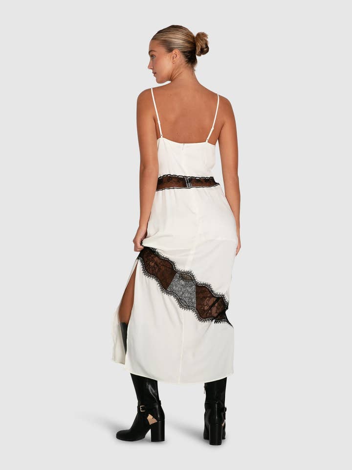 belle & bloom - Wholesale Dress - Women's - Heavenly Bodies Lace Slip Dress - White/Black3