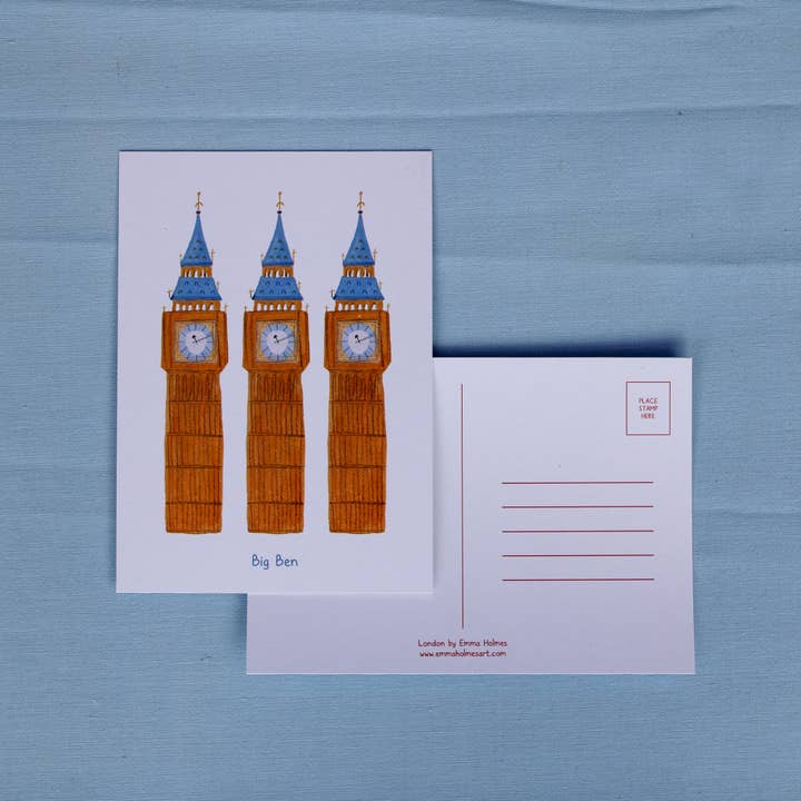 Big Ben - Illustrated Postcard for wholesale by Emma Holmes Art