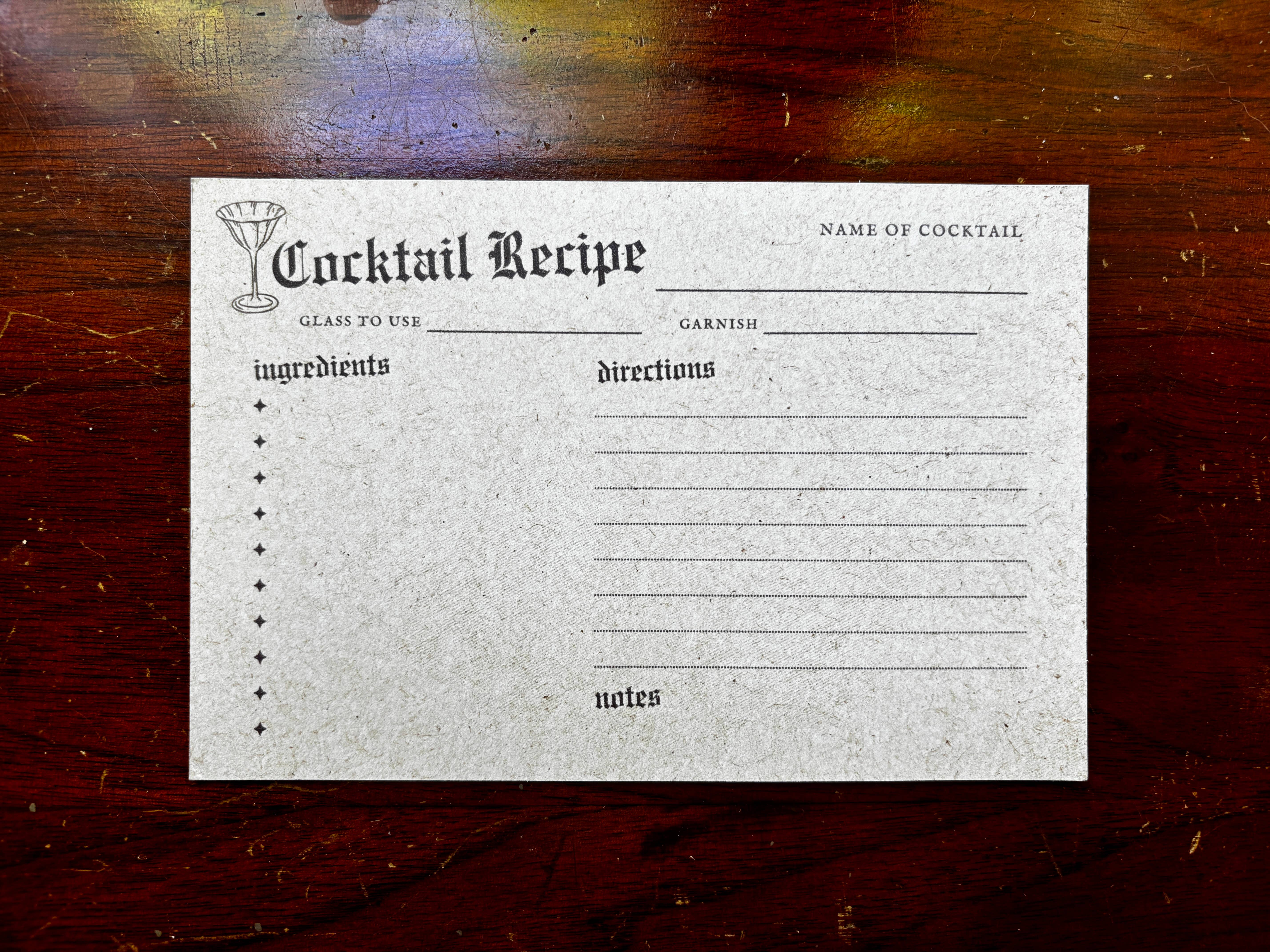 Petrichor & Co. - Wholesale Recipe Card - Retro Cocktail Recipe Cards– Set of 10 Bar Stationery2