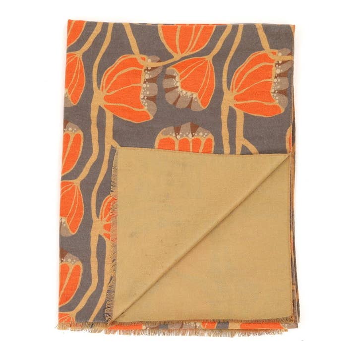 rockflowerpaper - Wholesale Scarf - Women's - MODERN TULIP ORANGE Reversible Wrap Scarf