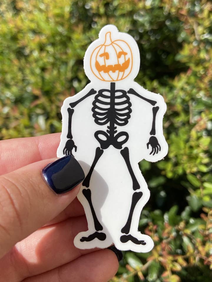 Adesivo scheletro con testa di zucca per la vendita all'ingrosso da parte di Simply Maddie Lee