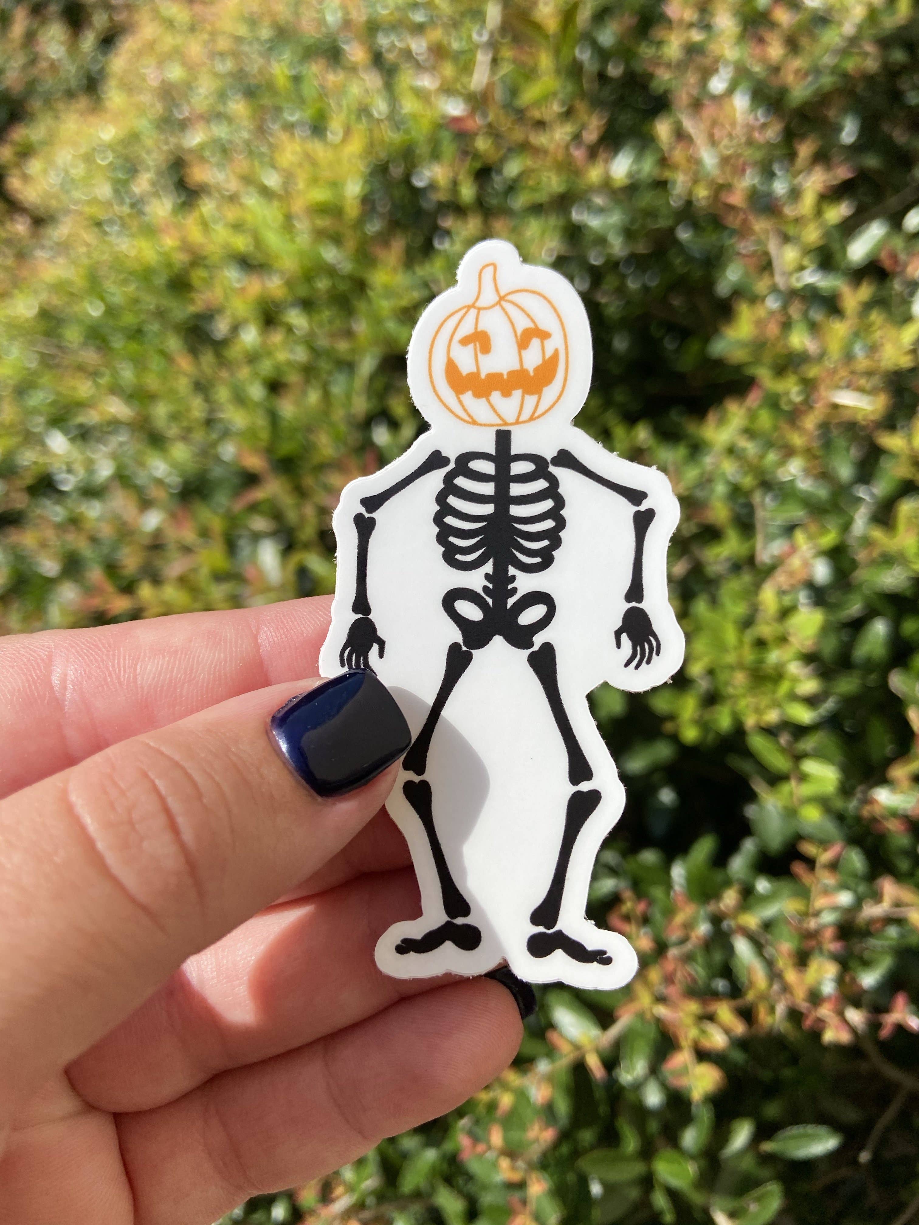 Pumpkin Head Skeleton Sticker for wholesale by Simply Maddie Lee