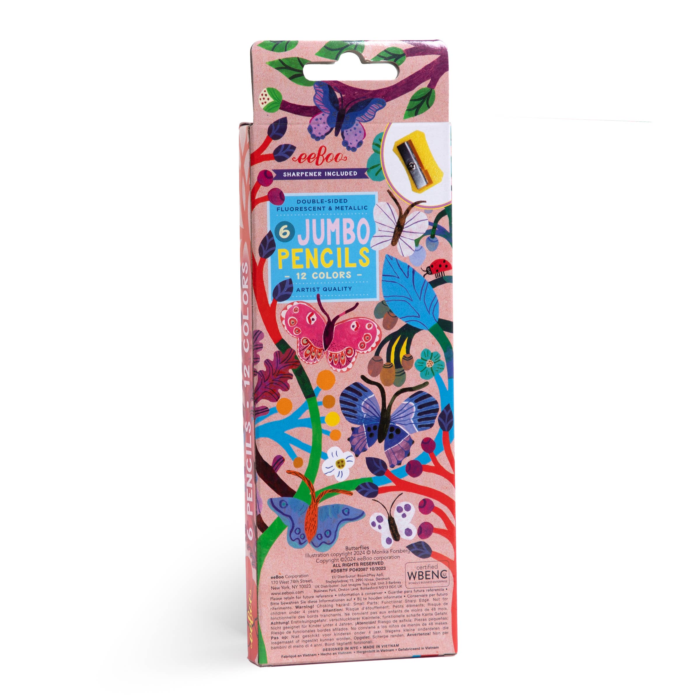 eeBoo - Vente Crayons de couleur - Butterflies 6 crayons spéciaux double face Jumbo1