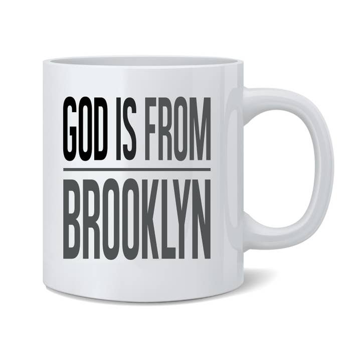 Gud er fra Brooklyn NYC keramisk kaffekrus kop for engroshandel hos Gotham Gifts