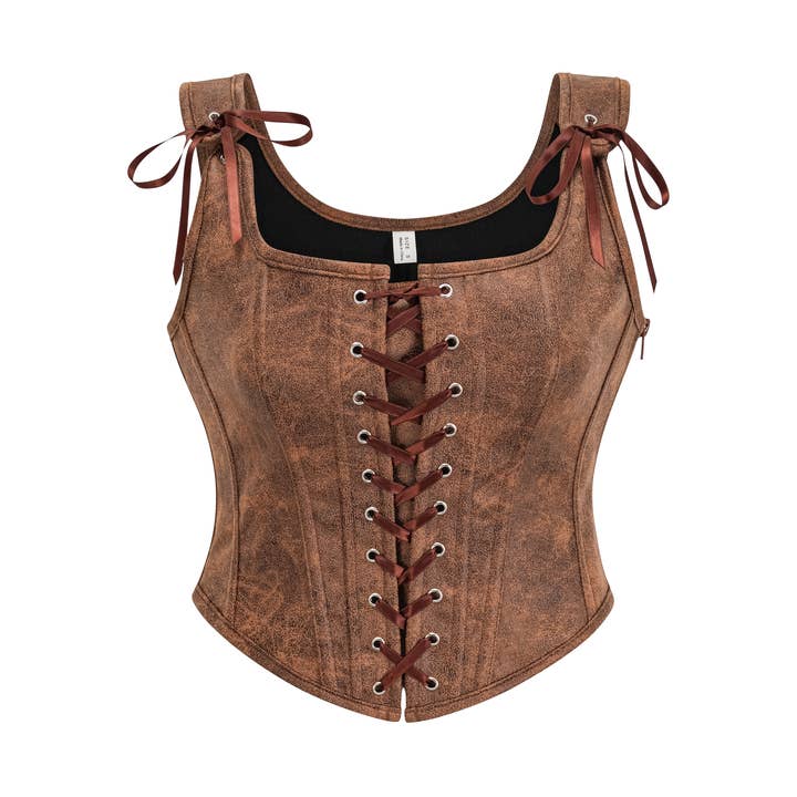 2855 – Corsetto in similpelle con lacci frontali-marrone per la vendita all'ingrosso da parte di Western Fashion