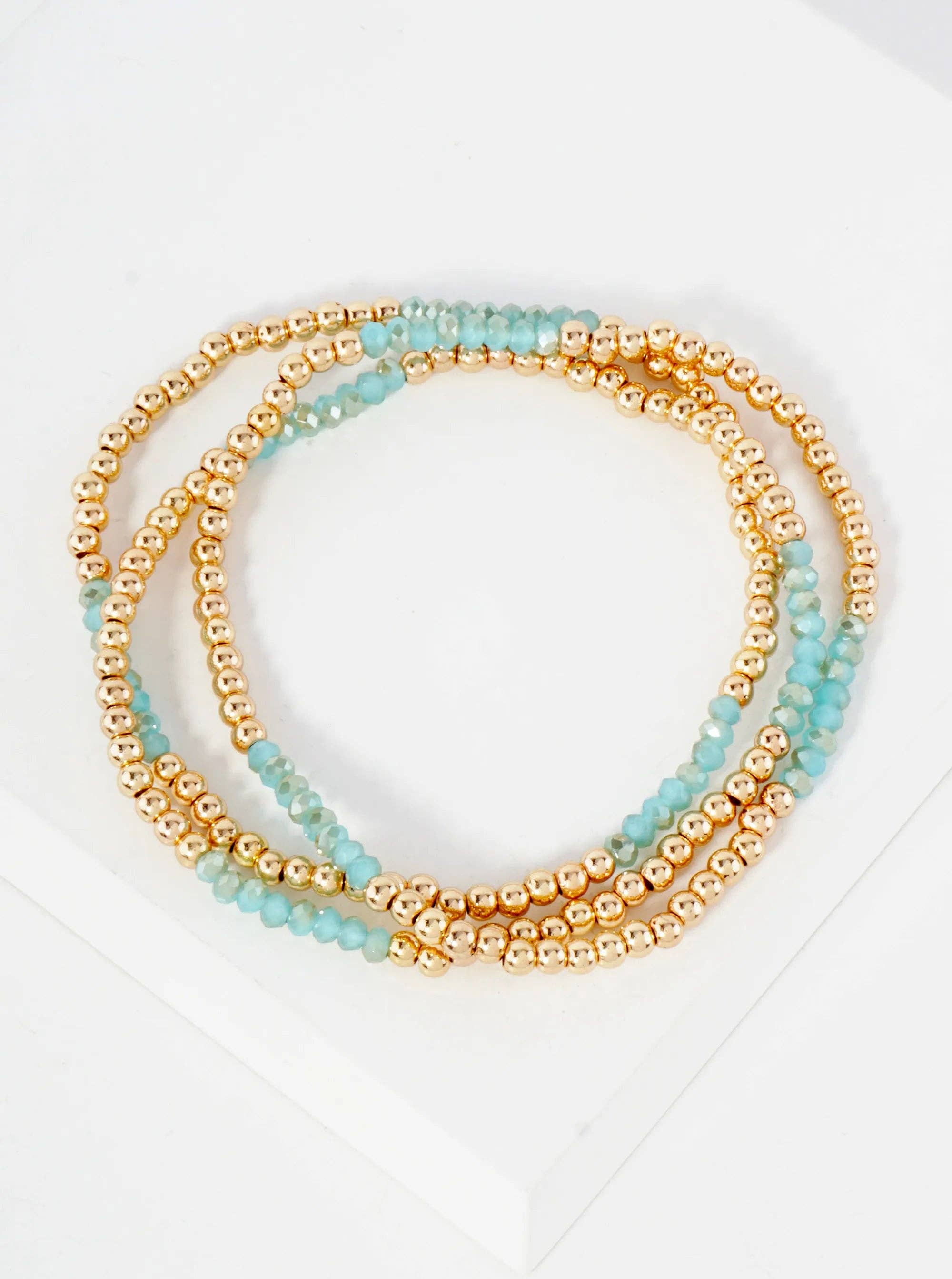 Wild Honey - Wholesale Jewelry Set - 3PC-Set Skinny Metallic Glass Beads Stackable Stretch Bracelets7