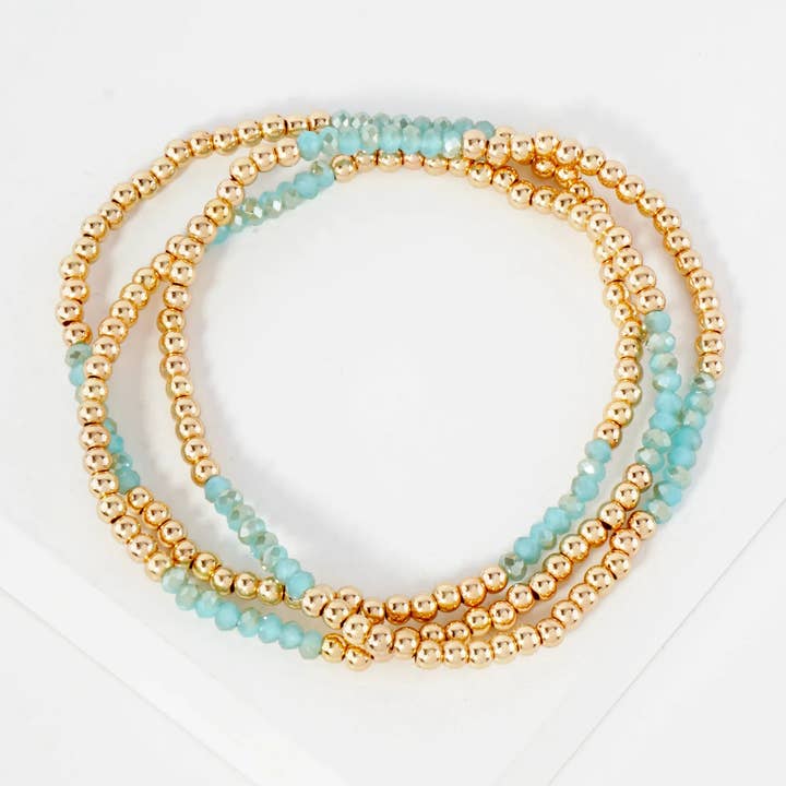 Wild Honey - Wholesale Jewelry Set - 3PC-Set Skinny Metallic Glass Beads Stackable Stretch Bracelets7