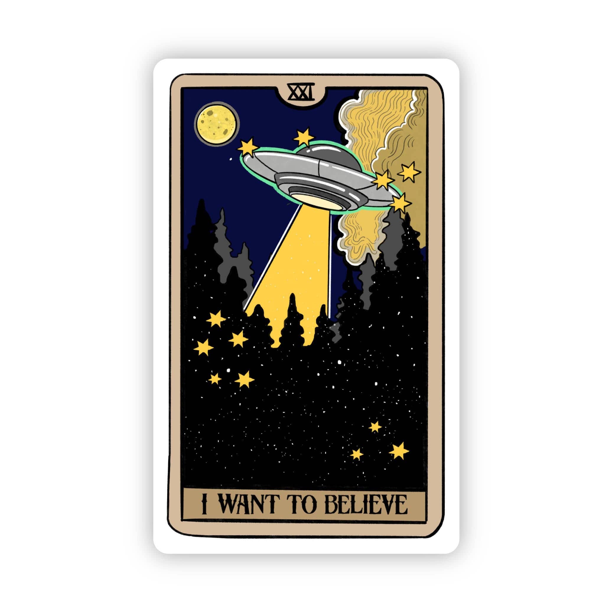 Big Moods - Wholesale Sticker - "I Want To Believe" UFO Tarot Card Sticker
