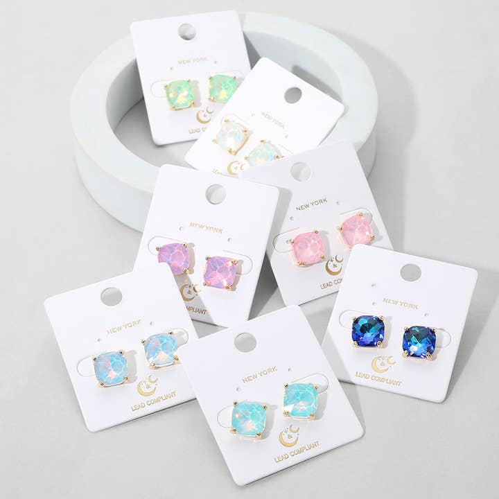 Sensibling Corp. - Vente Clous d'oreille - Boucles d'oreilles de soirée à tige carrée en forme de coussin
