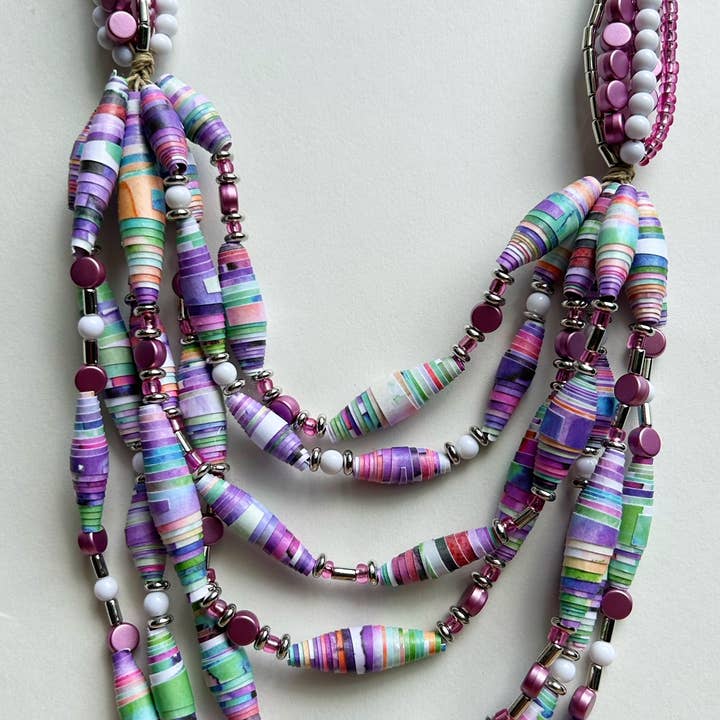 Collar de capas largas de color púrpura y verde menta, papel colorido para venta al por mayor de The Paper Beadery