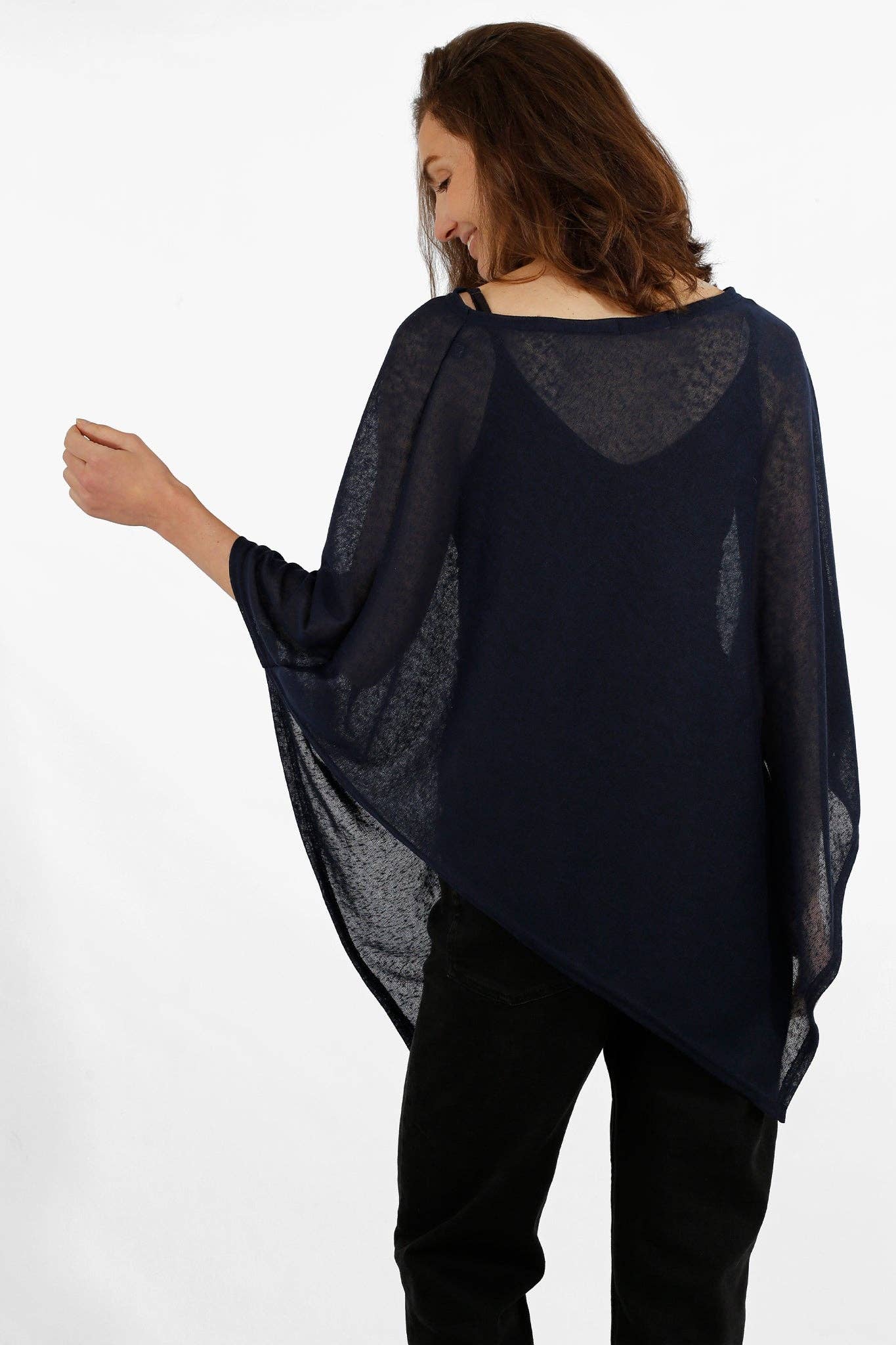 Sarta – wholesale Poncho – Women's – Kim Lightweight One Size Poncho - Navy Blue1