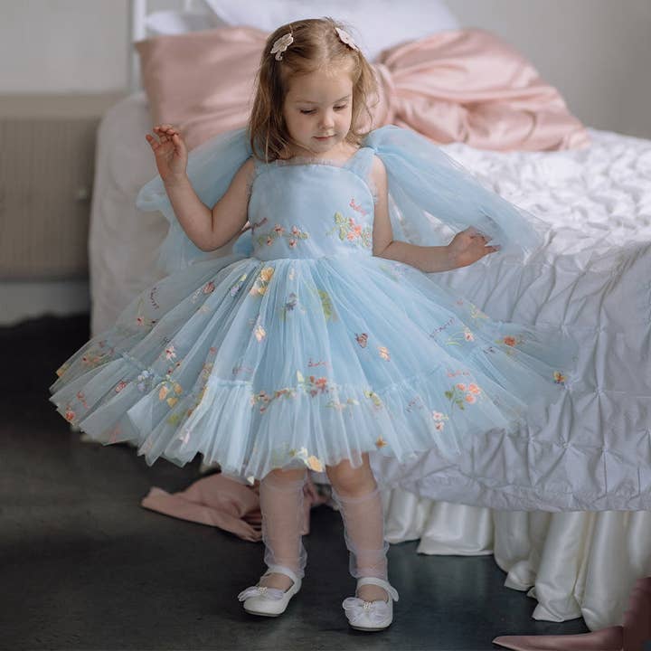 Mesh Floral-embroidered Sleeveless Mid-long Dresses for wholesale by THE INTSUP USA