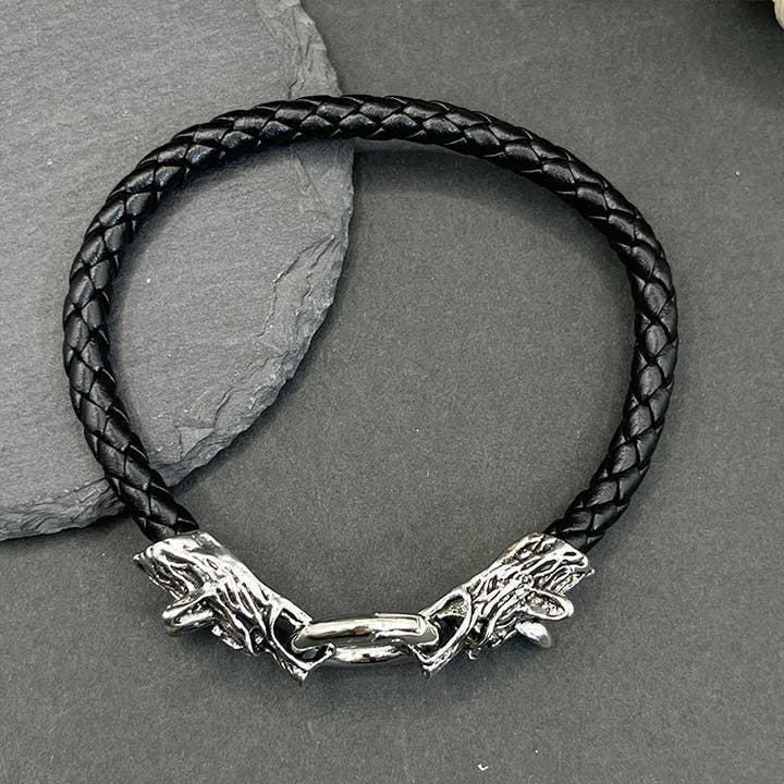 GemMeet – wholesale Charm/dangle bracelet – Vintage Viking Stainless Steel Wolf Bracelet1