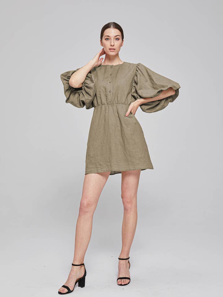 Hope Mini Dress - Dark Khaki for wholesale by THE 28TH ROSE