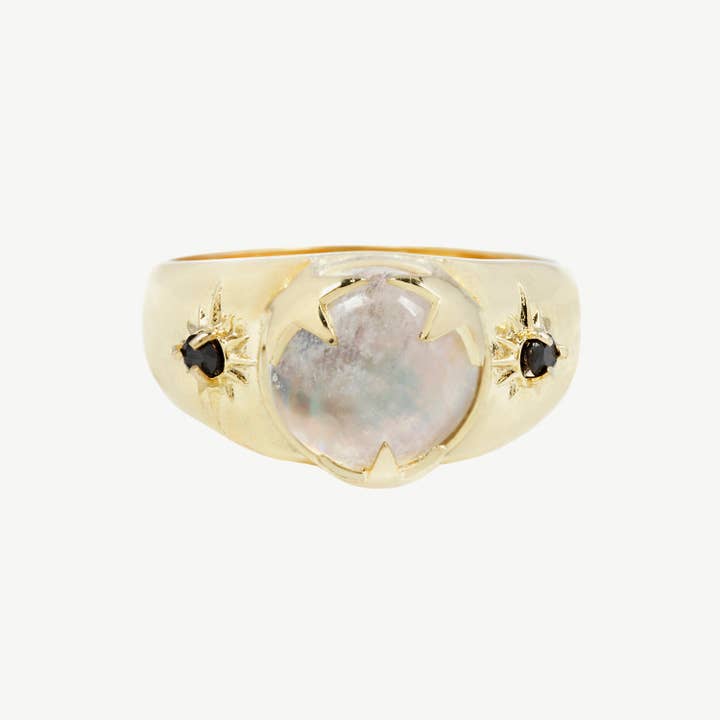 Luna Signet in Moonstone/Black Spinel for wholesale by Studio Grun