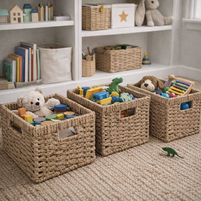 SWS BASKETS AND HOME DECOR – Großhandel Korb – Geflochtene Seegras-Aufbewahrungskörbe, 3er-Set mit Griffen3