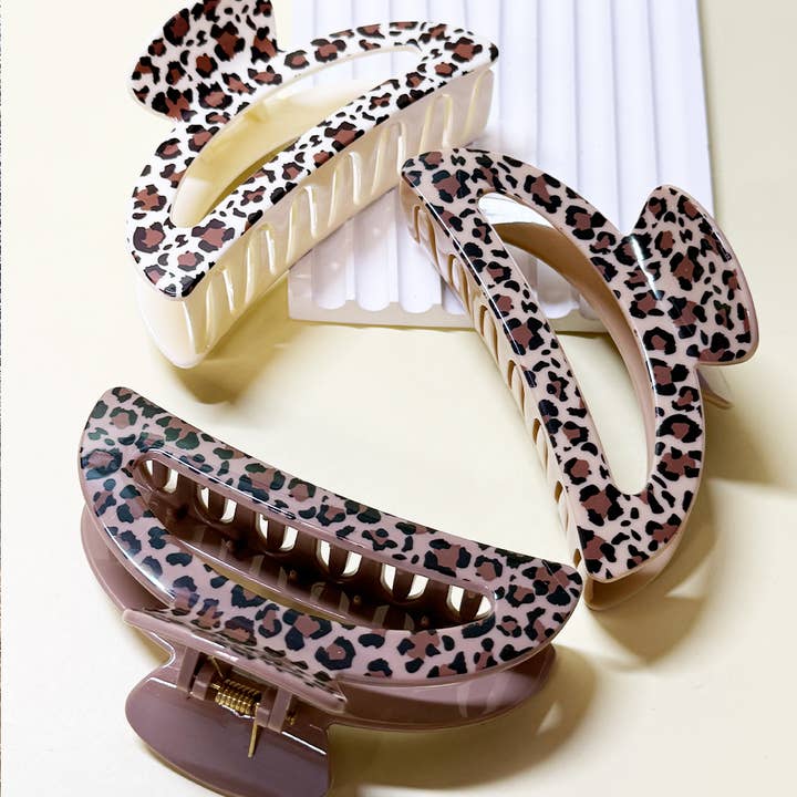 ASSORTED COLOR Half Moon Leopard Hair Claw Clip for wholesale on Faire1