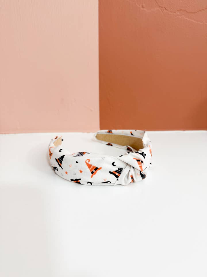 Orange & Black Witch Hats Halloween Top Knot Headband for wholesale by Little Sunshines Bow & Co