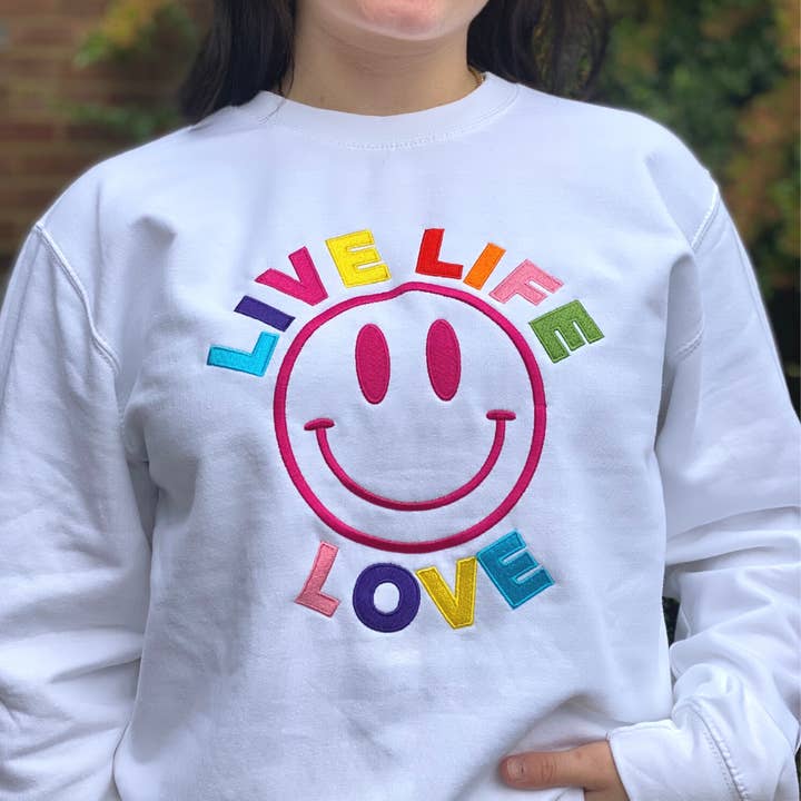 Live Life Love Sweatshirt in White for wholesale by Percy and Nell Retail Limited