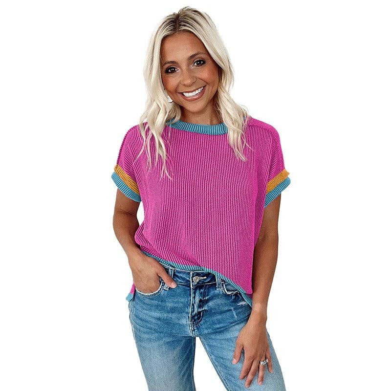 OceanusSwim – wholesale Knit top – Women's – Color Block Knit T-Shirt0