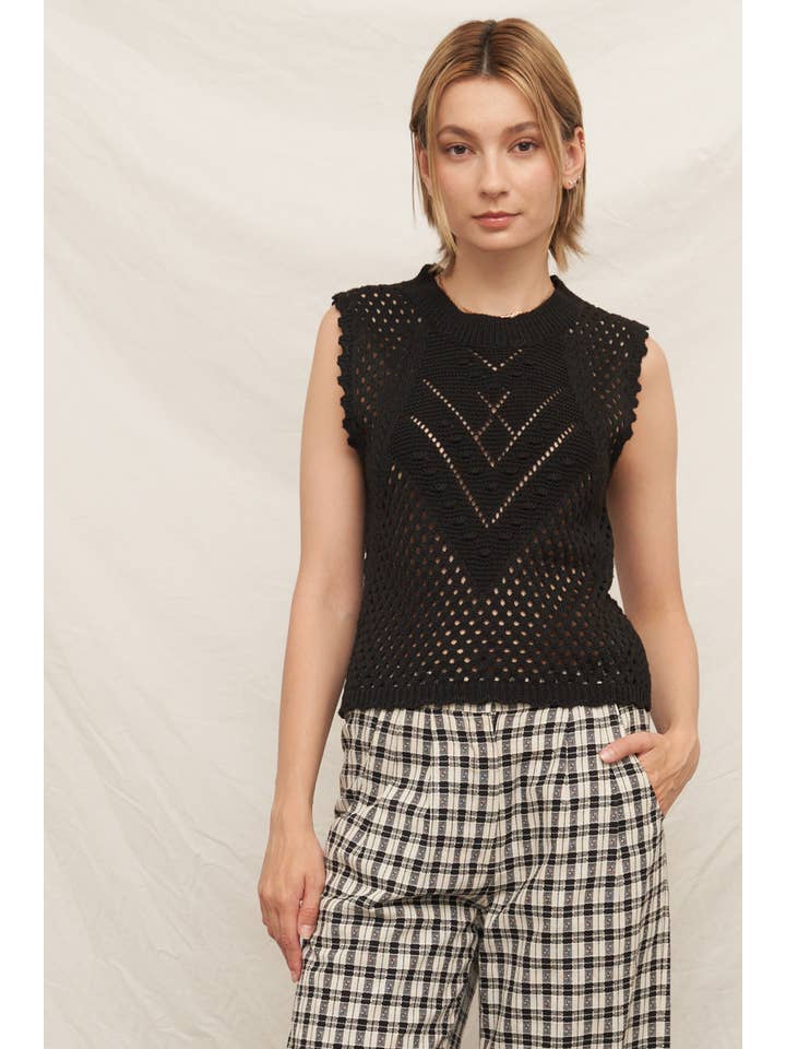 En Crème - Wholesale Sweater Vest - Women's - Sleeveless Crochet Sweater Vest Top10