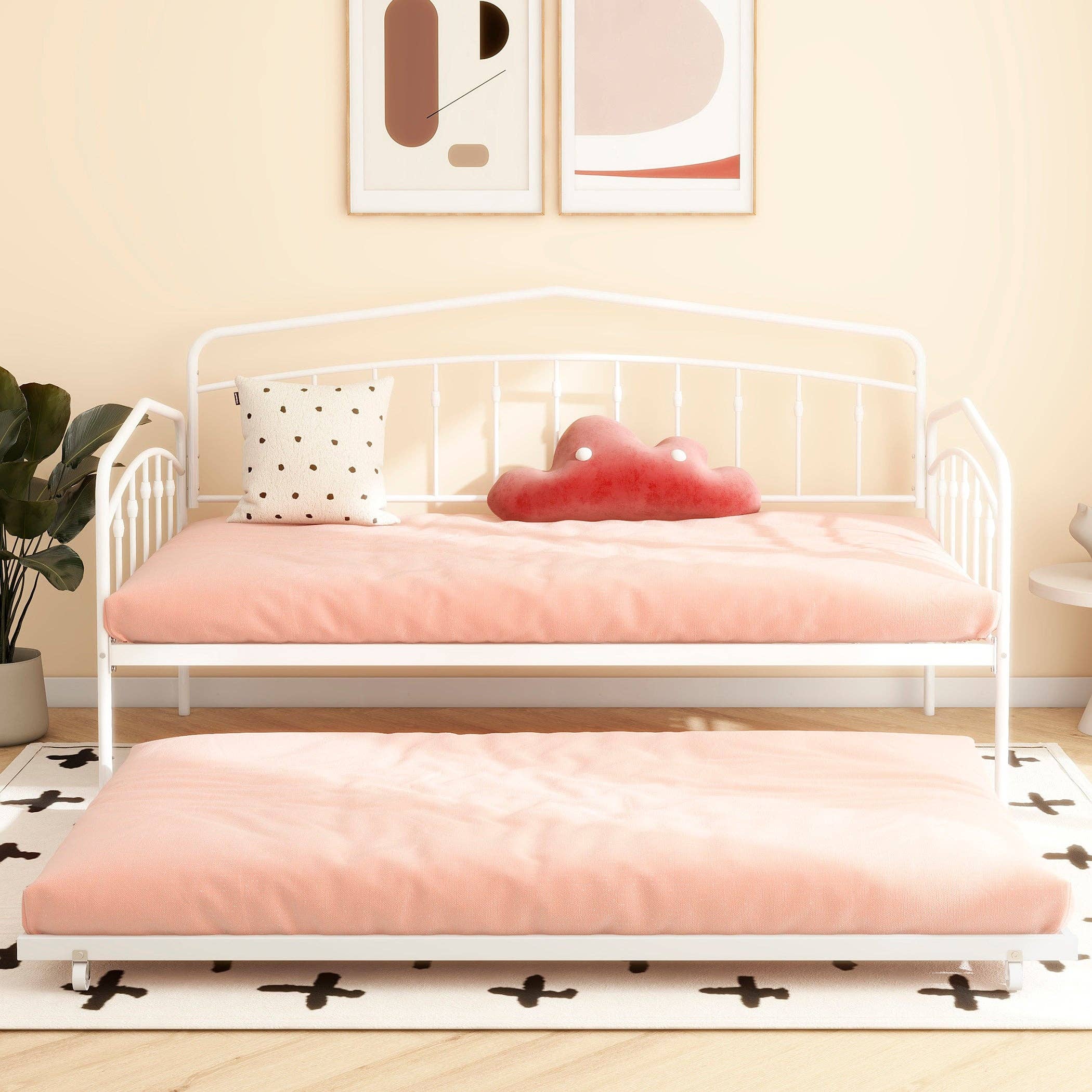 Orange County Decor - Wholesale Bed - Kids & Baby - Fox Twin Daybed With Twin Trundle, White Box Spring Not Required Twin White Metal Bedroom Daybeds Metal2