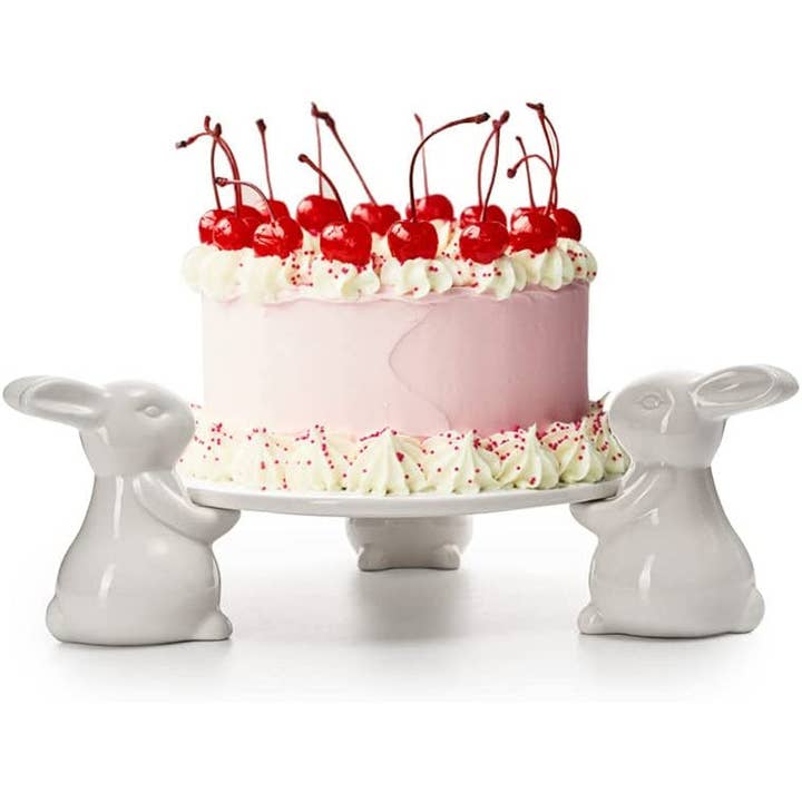The Wine Savant / Khen Glassware - Wholesale Cake Stand - Bunny Cupcake & Cake Holder Pedestal Stand, Ceramic Dessert Plates for Snacks Cookies, Bunny Candy Dish Gift, 8 Inch White, Easter Christmas Holiday Birthday Party Decor Gifts for Home - by Gute