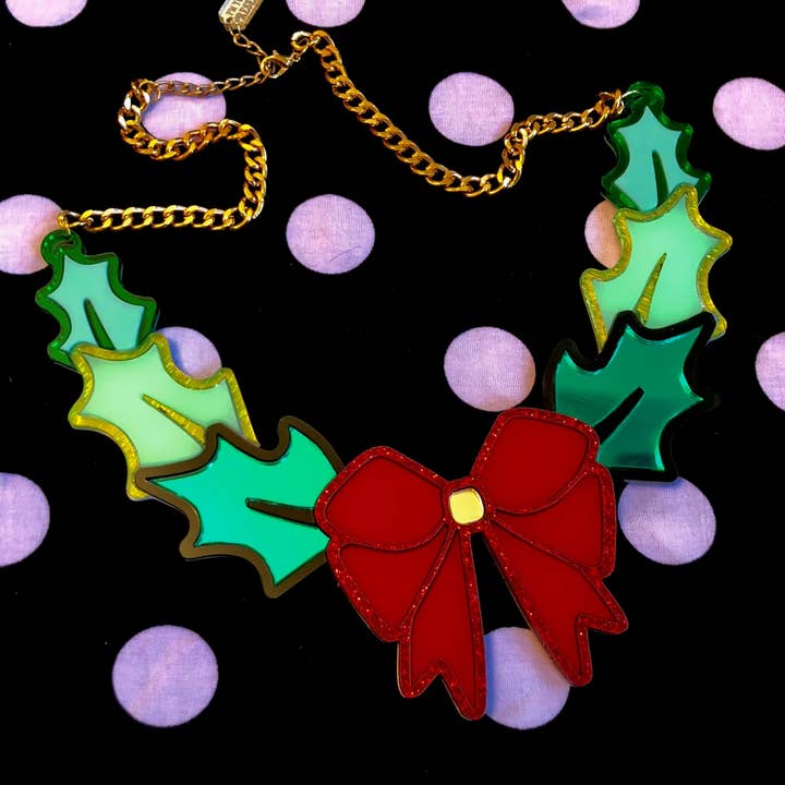 Collana con ghirlanda natalizia e fiocco, acrilico tagliato al laser per la vendita all'ingrosso da parte di I'm Your Present