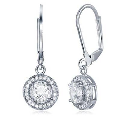 18K hvidguldsbelagte krystal pavé halo skiveøreringe for engroshandel hos Golden NYC Jewelry