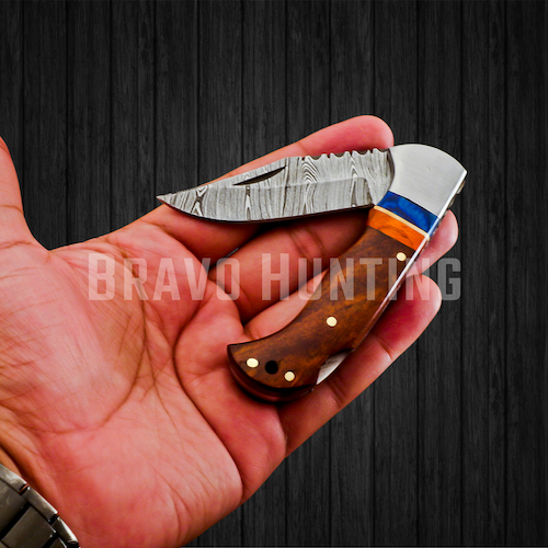 Bravohandicrafts – wholesale Pocket knife/holder – 6.5" Damascus Steel Folding Pocket Knife Handmade Sheath2