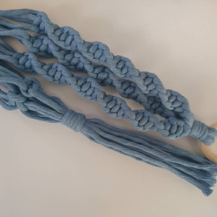 Spiral Macrame Plant Hanger - Powder Blue for wholesale by Hedge Crafts By Kristina