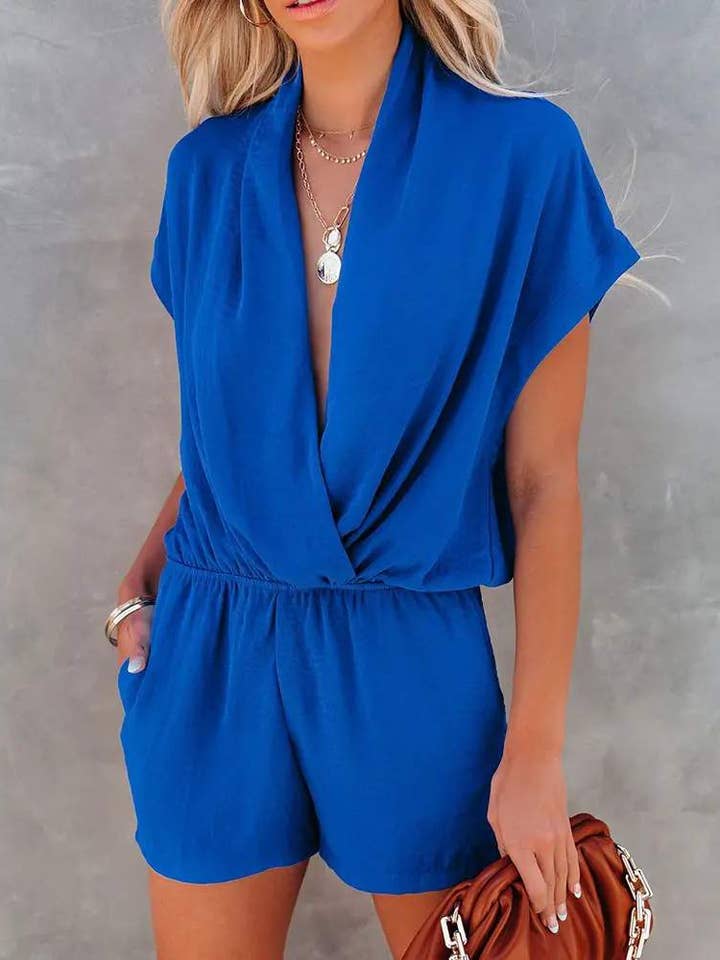 Fashion Combination - Wholesale Jumpsuit - Women's - plunge short sleeve pocket design rompers1
