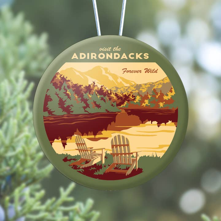Adirondack New York Round Ornament Souvenir for wholesale by Lionheart Graphics