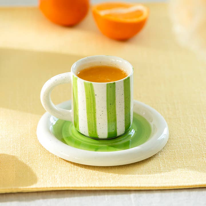 Grace Teaware - Wholesale Coffee/Tea Cup - Citrus Stripe 4oz Demitasse Cup and Saucer
