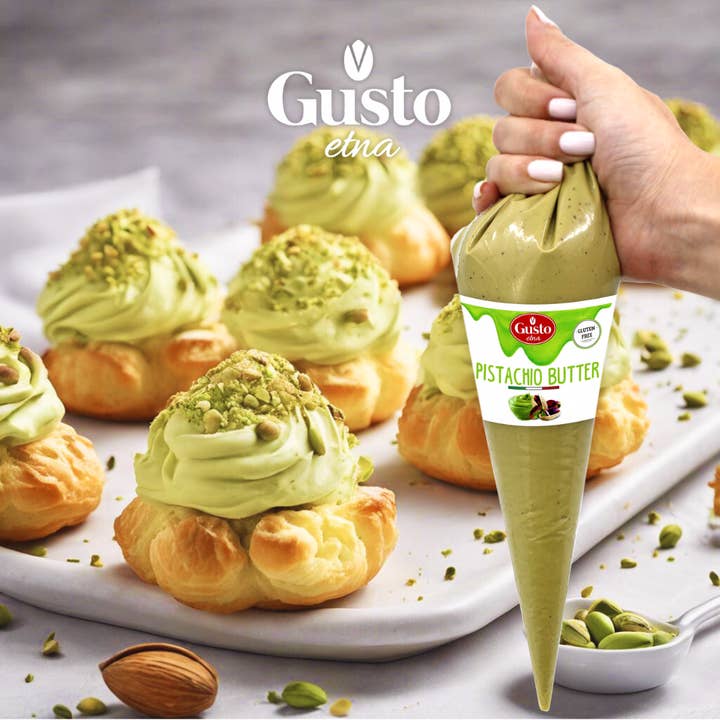 Wholesale Italian Food - Wholesale Nut Butter - Gusto Etna, Pistachio Butter Squeeze Pouch, 14.1 oz